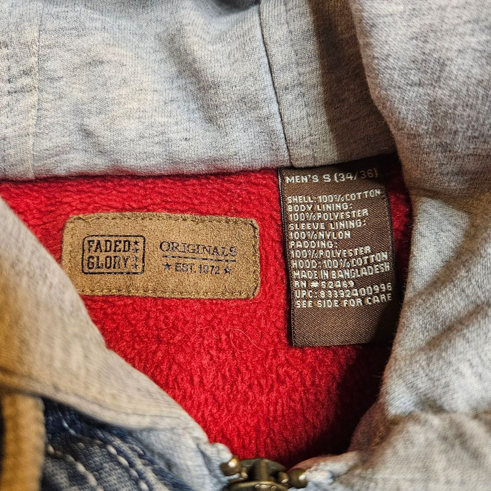 Men's Faded Glory Small Blue Denim Hooded Shirt Jacket - Picture 3 of 7